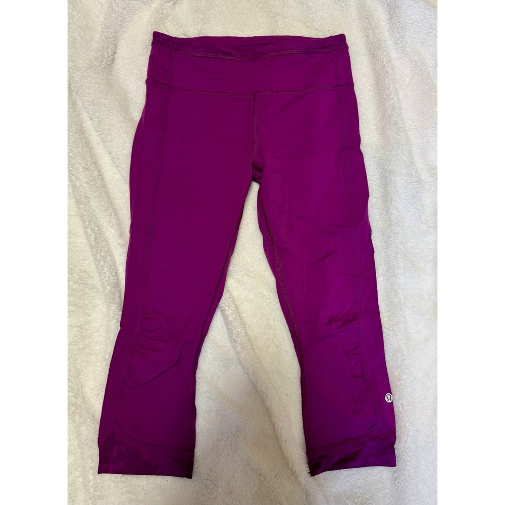 Lululemon Run: Inspire Crop II Power Purple‎ Sz 4 Leggings Reflective Zip Pocket